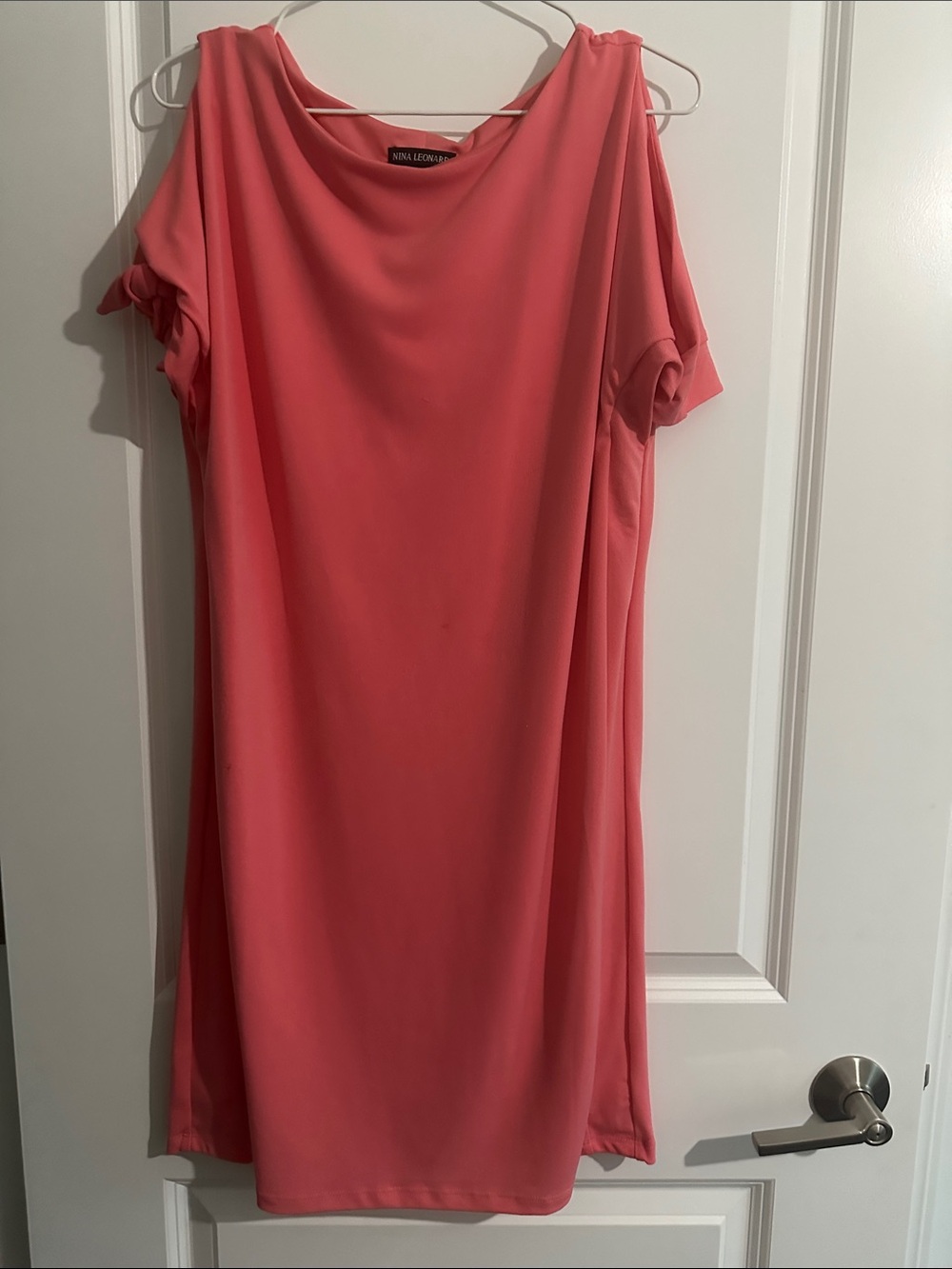 Nina Leonard Coral Cold-Shoulder Midi Dress